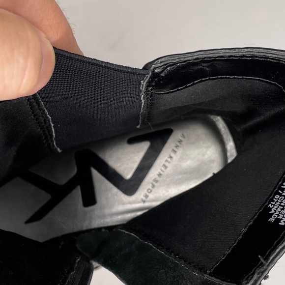 Anne Klein Sport Wedge Booties Women Sz 9 Montague Black Leather Silver Buckle - Picture 7 of 15